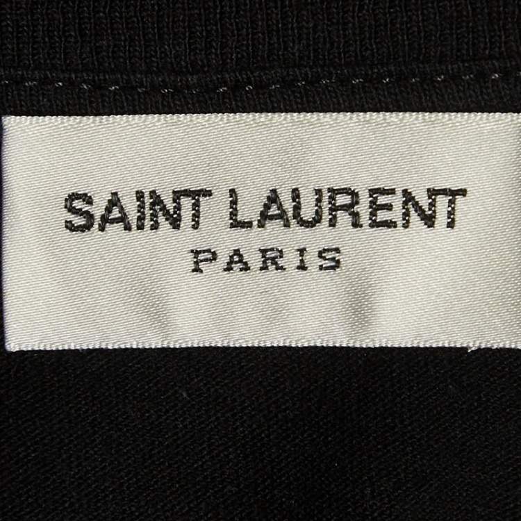 Pre Owned Saint Laurent Black Logo Print Cotton Half Sleeve T-Shirt M