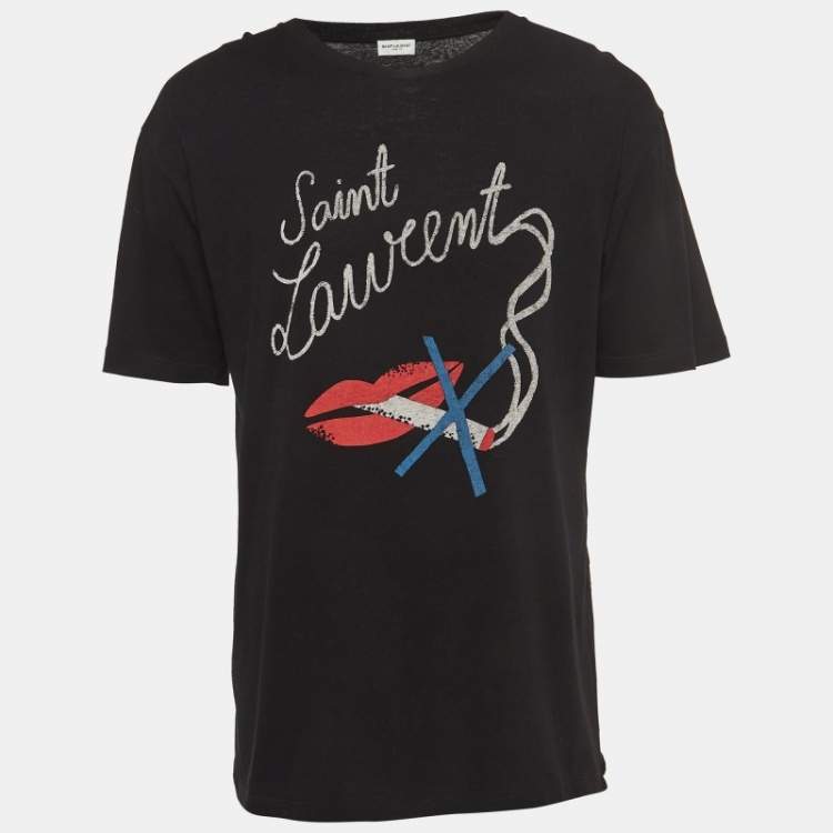 Saint Laurent Black Logo Print Cotton Half Sleeve T-Shirt M Saint