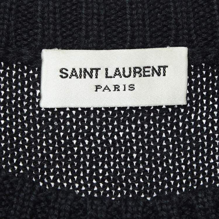 Pre Owned Saint Laurent Black Dinosaur Striped Wool Knit Sweater M