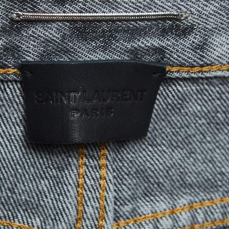 Pre Owned Saint Laurent Paris Grey Leopard Print Denim Shorts M Waist 32''