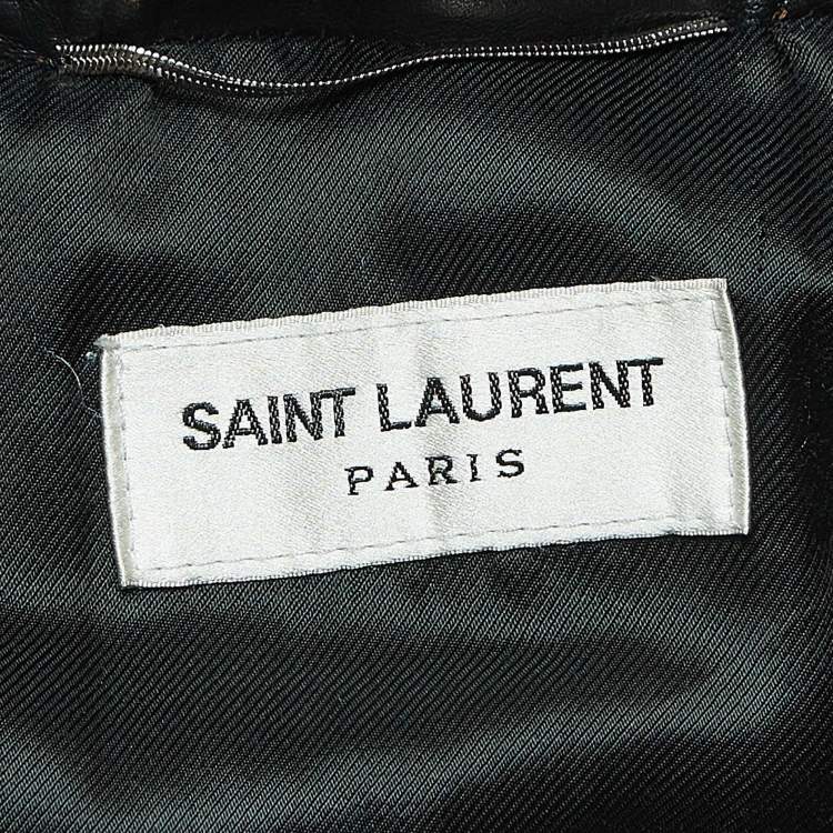 Pre Owned Saint Laurent Paris Brown Applique Detail Leather Jacket XL