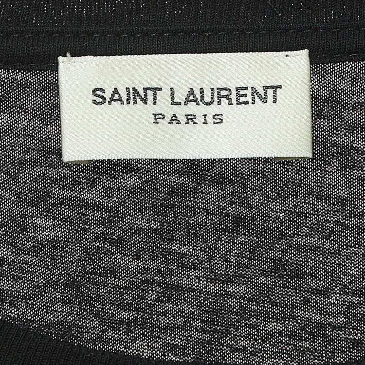 Pre Owned Saint Laurent Paris Logo Print Cotton Raw Back Hem T-Shirt S