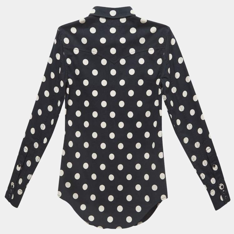 Pre Owned Saint Laurent Polka Dots Cotton Slim Western Shirt XS