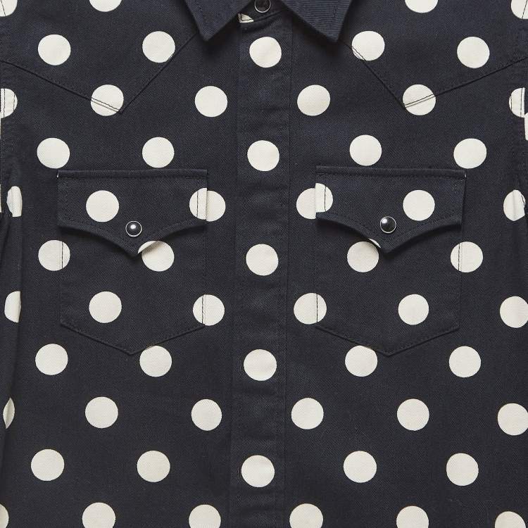Pre Owned Saint Laurent Polka Dots Cotton Slim Western Shirt XS
