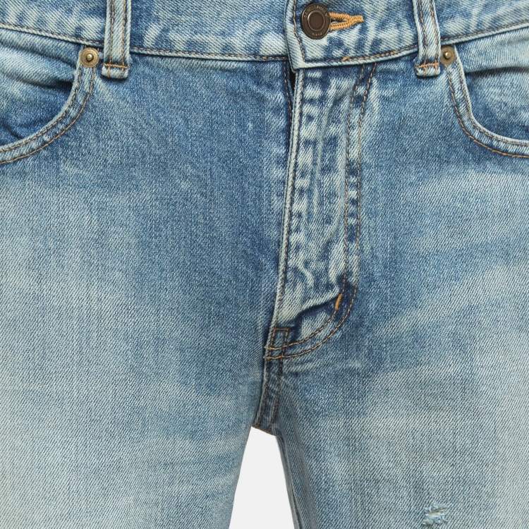 Pre Owned Saint Laurent Blue Ripped Denim Slim Fit Jeans M Waist 34''
