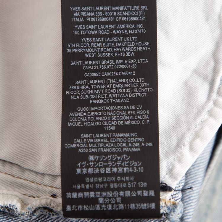Pre Owned Saint Laurent Blue Ripped Denim Slim Fit Jeans M Waist 34''