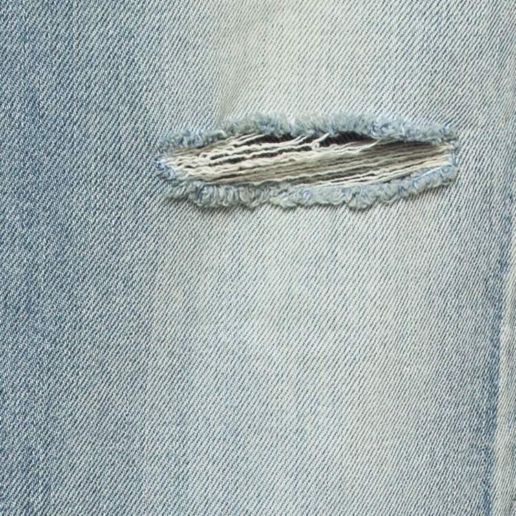 Pre Owned Saint Laurent Blue Ripped Denim Slim Fit Jeans M Waist 34''