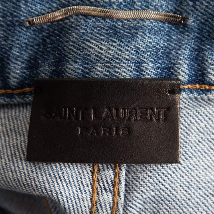 Pre Owned Saint Laurent Blue Ripped Denim Slim Fit Jeans M Waist 34''