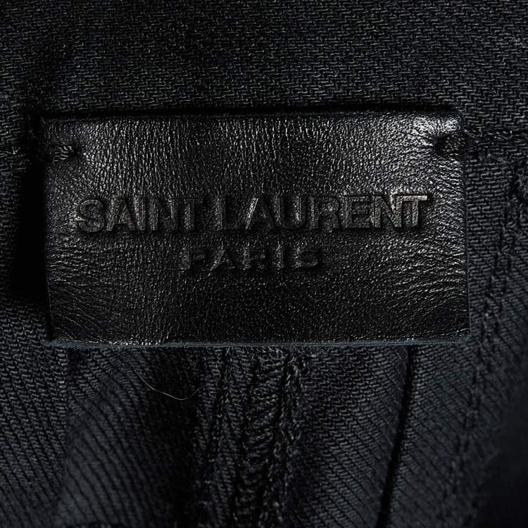 Pre Owned Saint Laurent Black Denim & Leather Skinny Biker Jeans XXL/Waist 37" 
