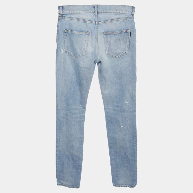 Pre Owned Saint Laurent Paris Blue Denim Distressed Skinny Jeans S/Waist 31"