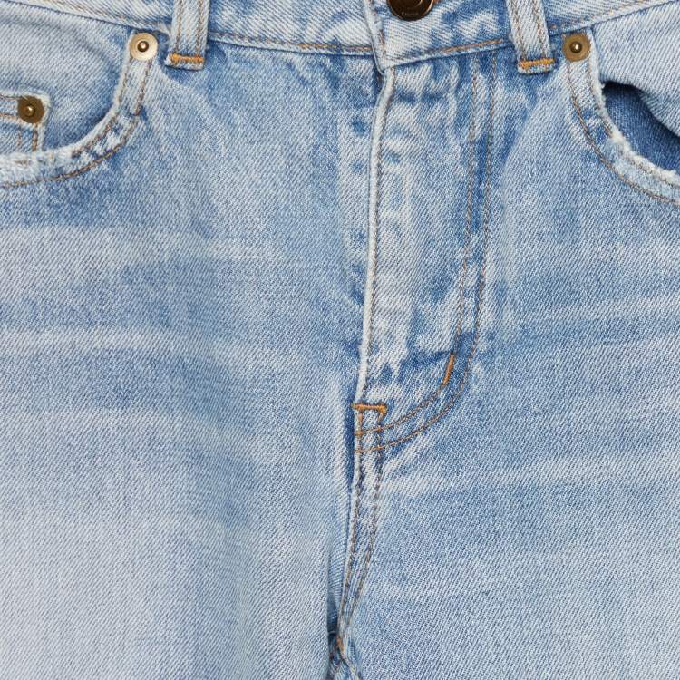 Pre Owned Saint Laurent Paris Blue Denim Distressed Skinny Jeans S/Waist 31"