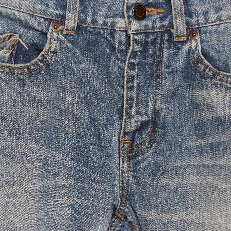 Pre Owned Saint Laurent Paris Blue Denim Distressed Skinny Jeans S/Waist 31"