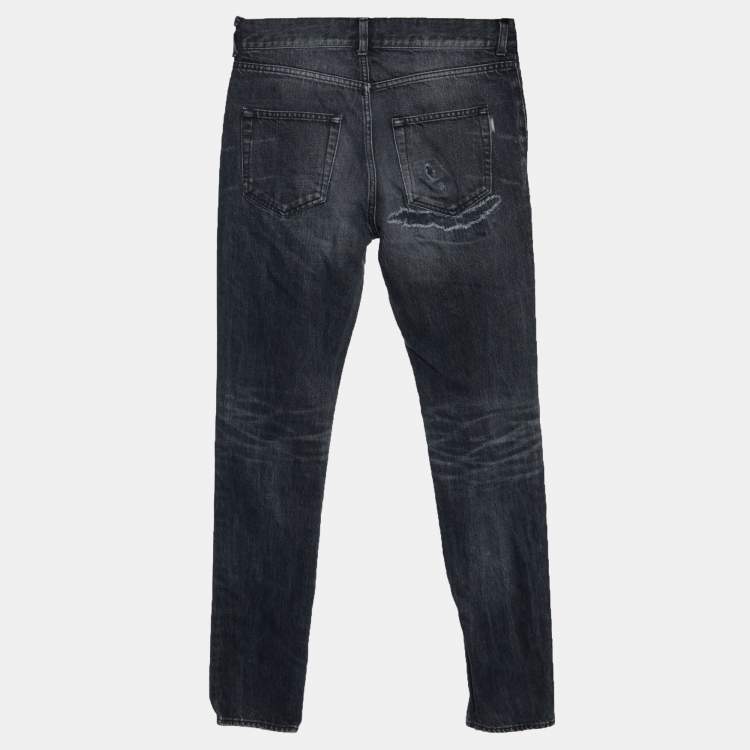 Pre Owned Saint Laurent Paris Black Denim Distressed Skinny Jeans S/Waist 31"