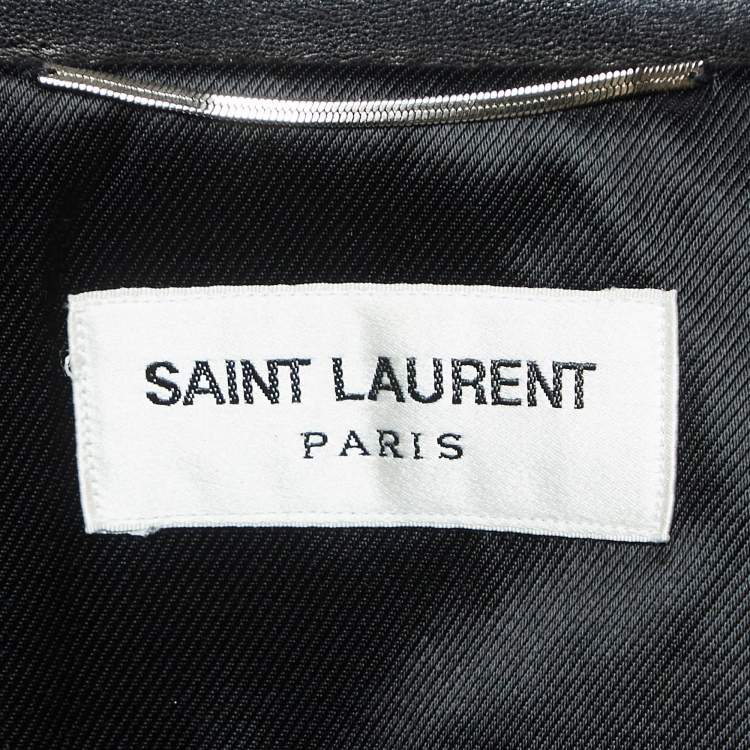 Pre Owned Saint Laurent Paris Black Leather Zipper Detail Riders Jacket XL