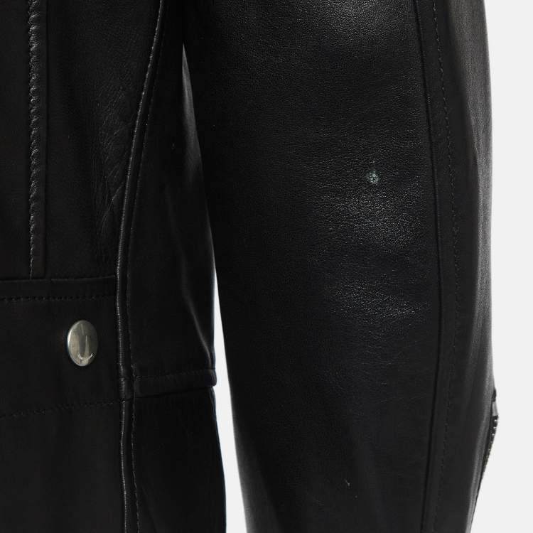 Pre Owned Saint Laurent Paris Black Leather Zipper Detail Riders Jacket XL