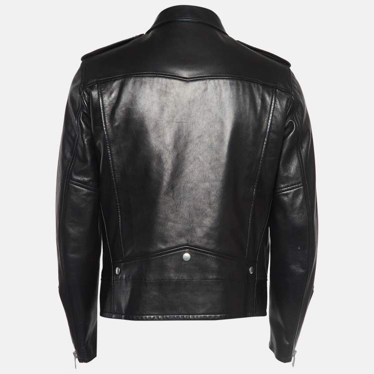 Pre Owned Saint Laurent Paris Black Leather Zipper Detail Riders Jacket XL