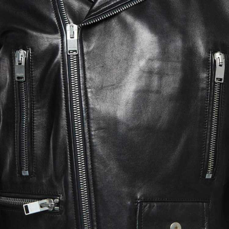 Pre Owned Saint Laurent Paris Black Leather Zipper Detail Riders Jacket XL