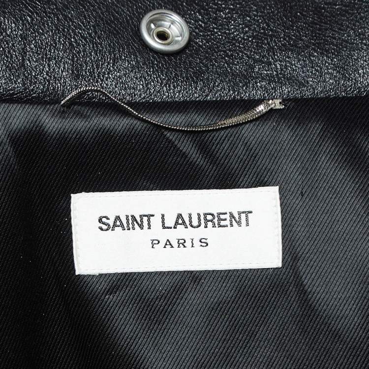 Pre Owned Saint Laurent Paris Black Leather Zipper Detail Biker Jacket XL