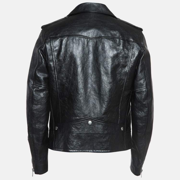 Pre Owned Saint Laurent Paris Black Leather Zipper Detail Biker Jacket XL