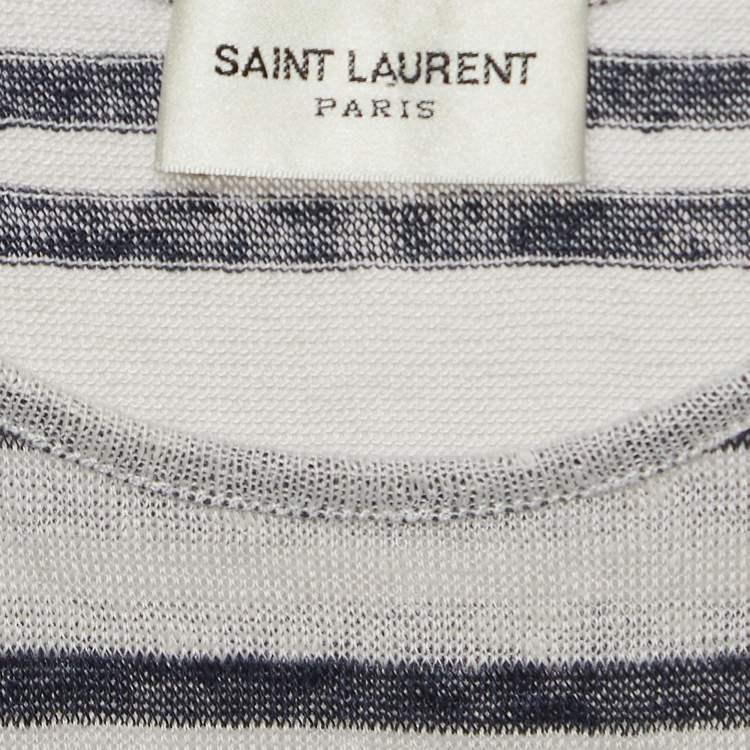 Pre Owned Saint Laurent Grey Striped Linen Jersey Tank T-Shirt S
