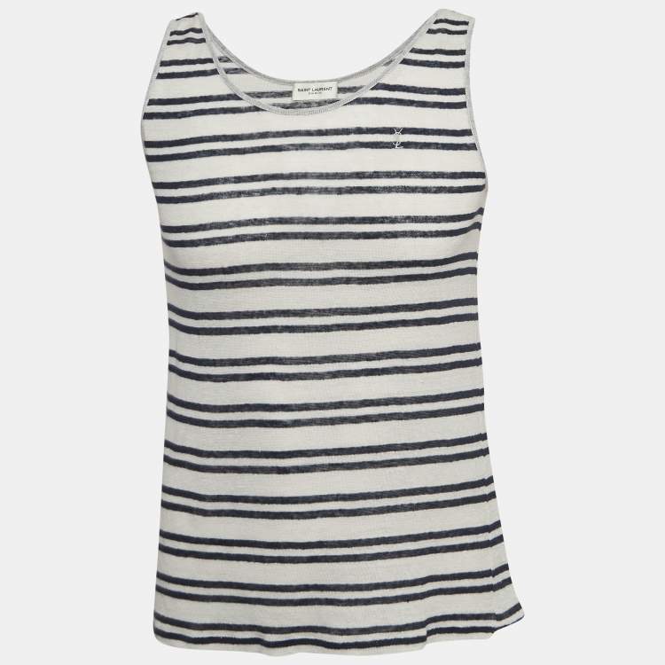 Pre Owned Saint Laurent Grey Striped Linen Jersey Tank T-Shirt S