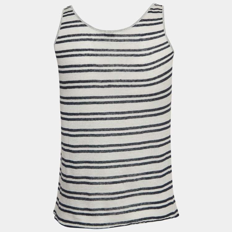 Pre Owned Saint Laurent Grey Striped Linen Jersey Tank T-Shirt S