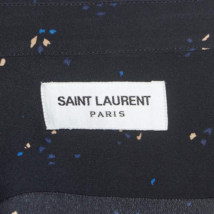 Pre Owned Saint Laurent Paris Noir Blue Confetti Hibiscus Silk Shirt M