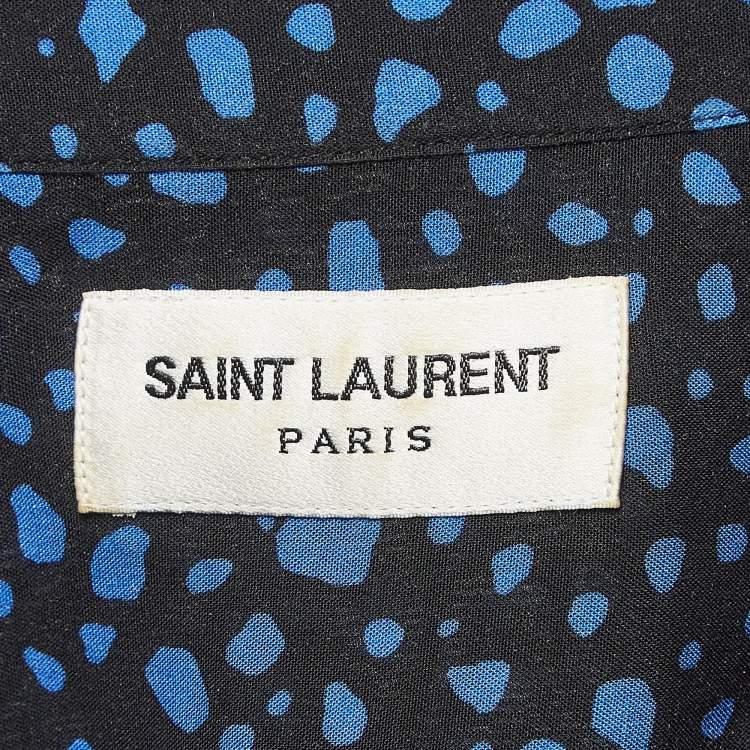 Pre Owned Saint Laurent Black & Blue Abstract Print Crepe Shirt M