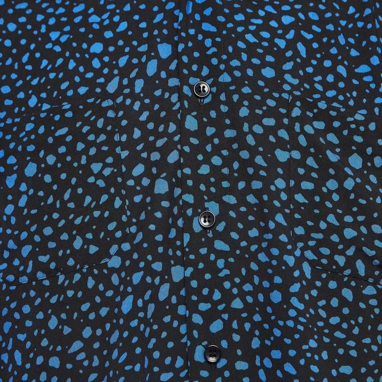 Pre Owned Saint Laurent Black & Blue Abstract Print Crepe Shirt M