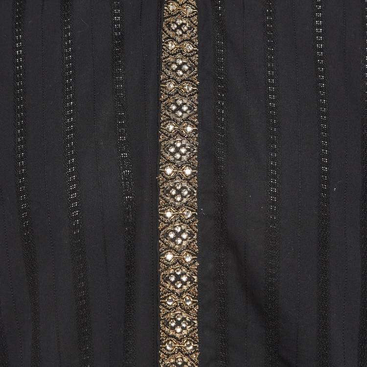 Pre Owned Saint Laurent Black Striped Cotton Embellished Shirt M