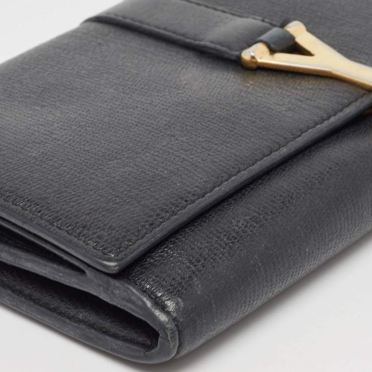 Pre Owned Saint Laurent Black Leather Classic Y Flap Continental Wallet