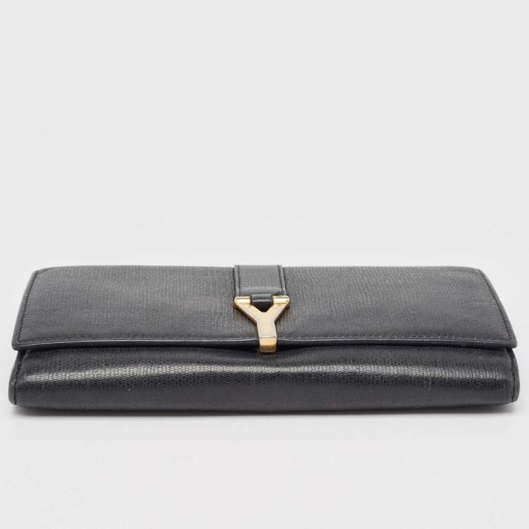 Pre Owned Saint Laurent Black Leather Classic Y Flap Continental Wallet