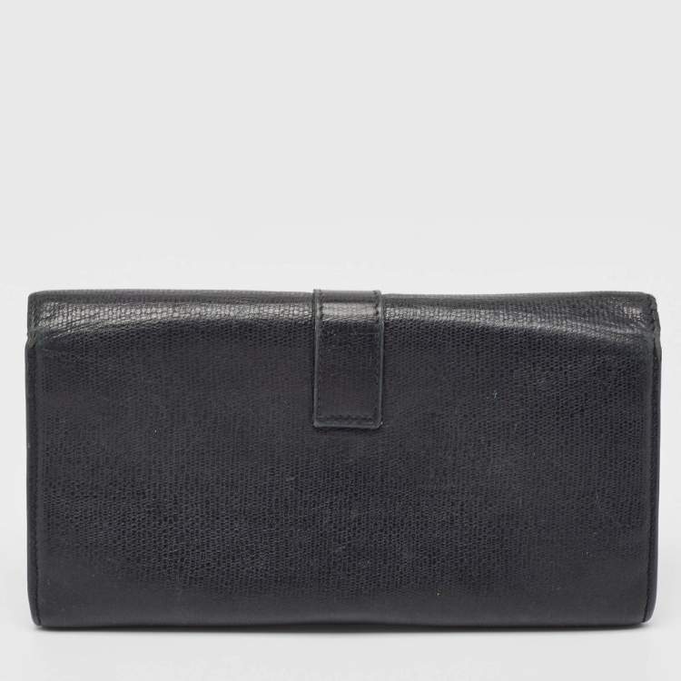 Pre Owned Saint Laurent Black Leather Classic Y Flap Continental Wallet