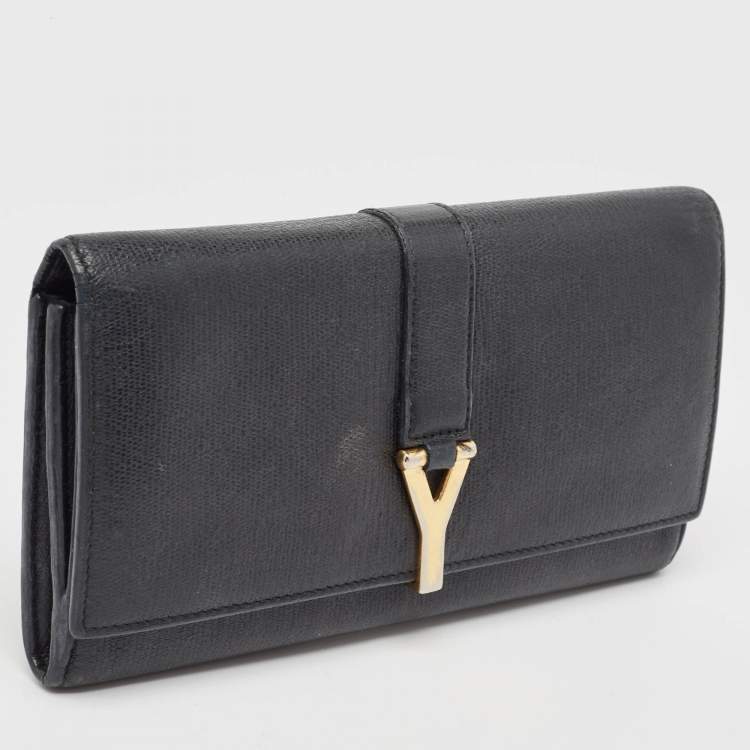 Pre Owned Saint Laurent Black Leather Classic Y Flap Continental Wallet