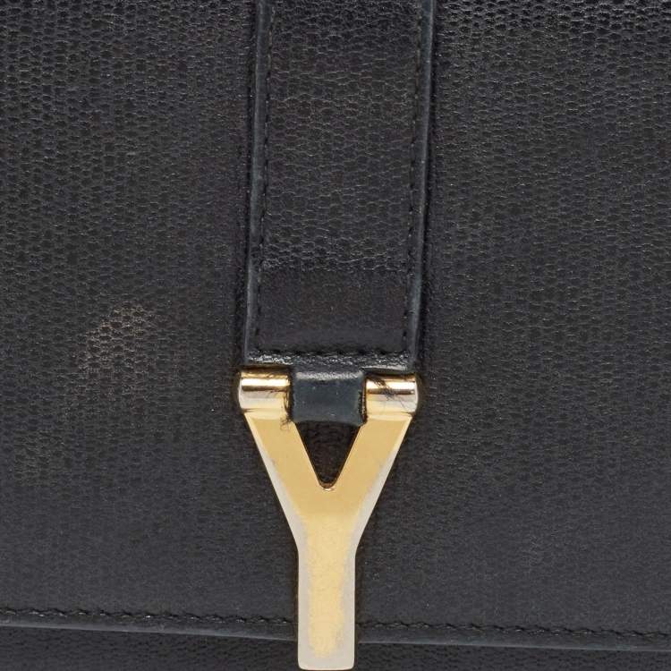Pre Owned Saint Laurent Black Leather Classic Y Flap Continental Wallet