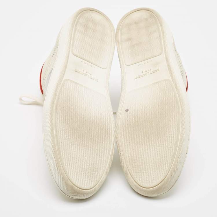 Pre Owned Saint Laurent Paris White Perforated Leather High Top Sneakers Size 43