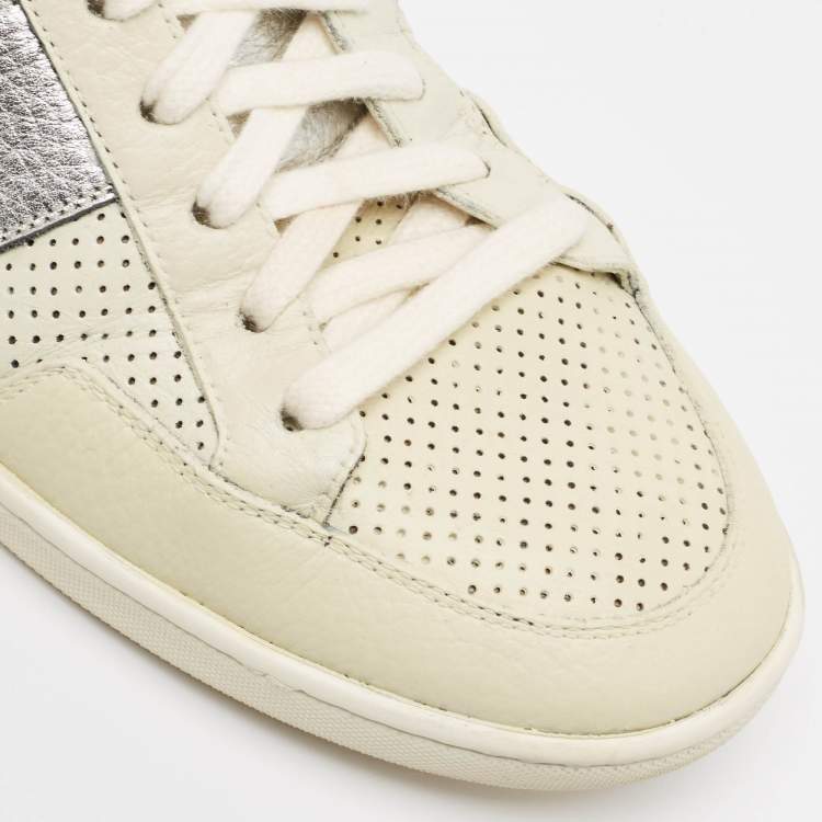 Pre Owned Saint Laurent Paris White Perforated Leather High Top Sneakers Size 43