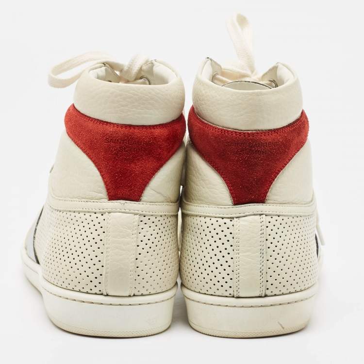 Pre Owned Saint Laurent Paris White Perforated Leather High Top Sneakers Size 43
