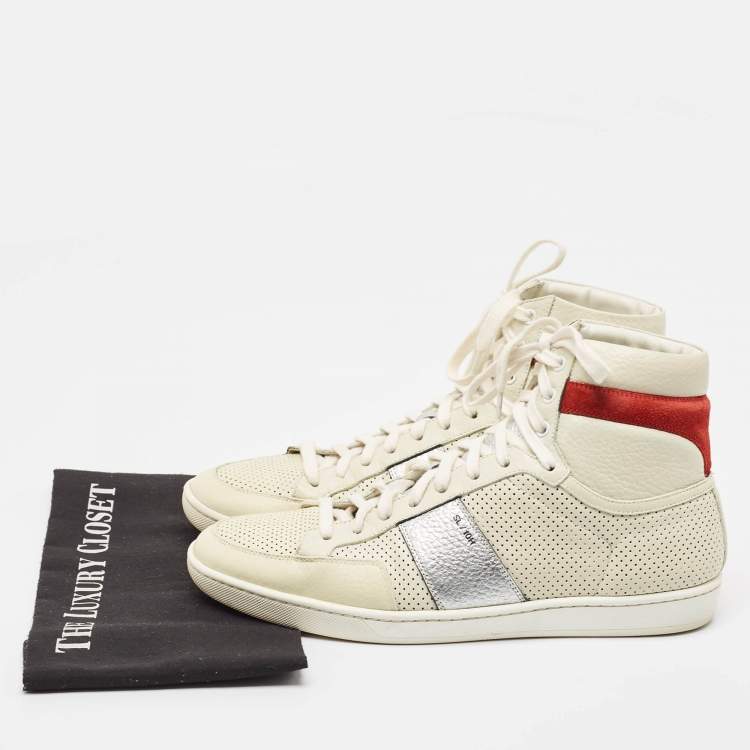 Pre Owned Saint Laurent Paris White Perforated Leather High Top Sneakers Size 43