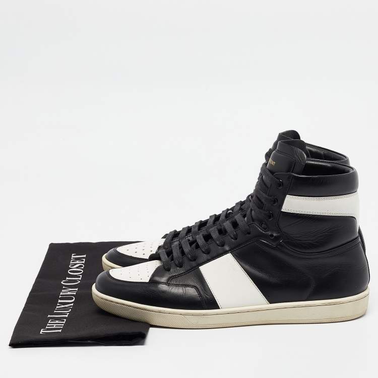 Pre Owned Saint Laurent Black/White Leather Court Classic High Top Sneakers Size 43