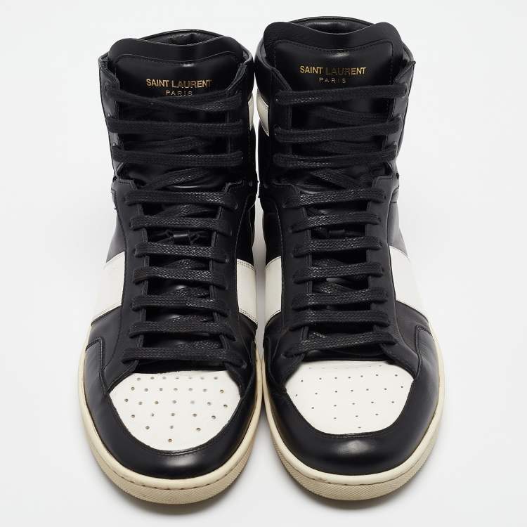 Pre Owned Saint Laurent Black/White Leather Court Classic High Top Sneakers Size 43