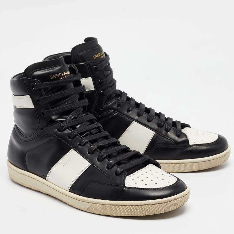 Pre Owned Saint Laurent Black/White Leather Court Classic High Top Sneakers Size 43