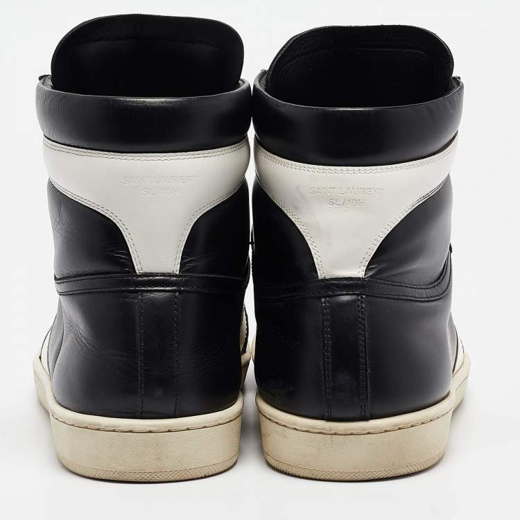 Pre Owned Saint Laurent Black/White Leather Court Classic High Top Sneakers Size 43