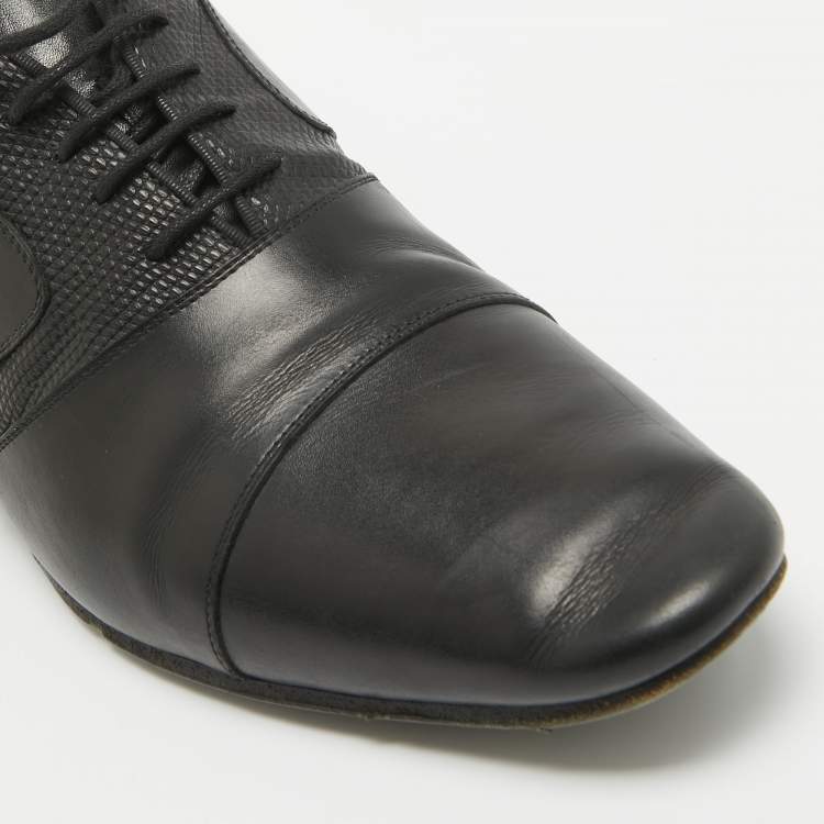Pre Owned Saint Laurent Black Lizard Embossed and Leather Lace Up Oxfords Size 42