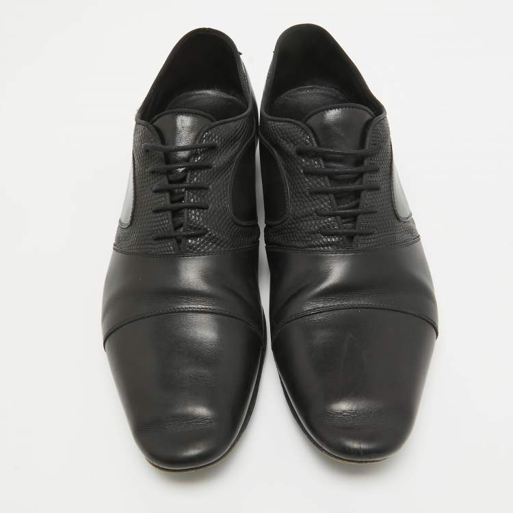 Pre Owned Saint Laurent Black Lizard Embossed and Leather Lace Up Oxfords Size 42