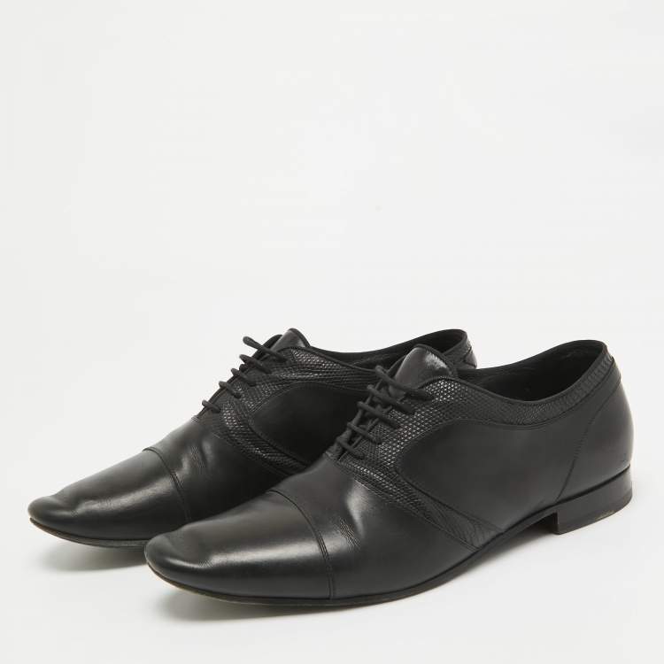 Pre Owned Saint Laurent Black Lizard Embossed and Leather Lace Up Oxfords Size 42
