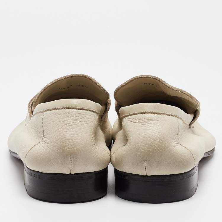 Pre Owned Saint Laurent Cream Leather  Slip On Loafers Size 45.5