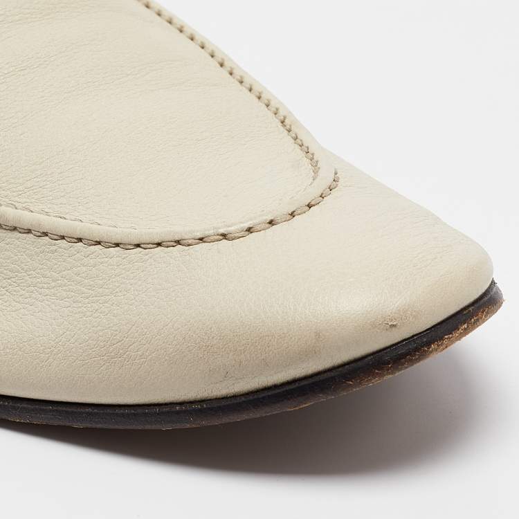 Pre Owned Saint Laurent Cream Leather  Slip On Loafers Size 45.5
