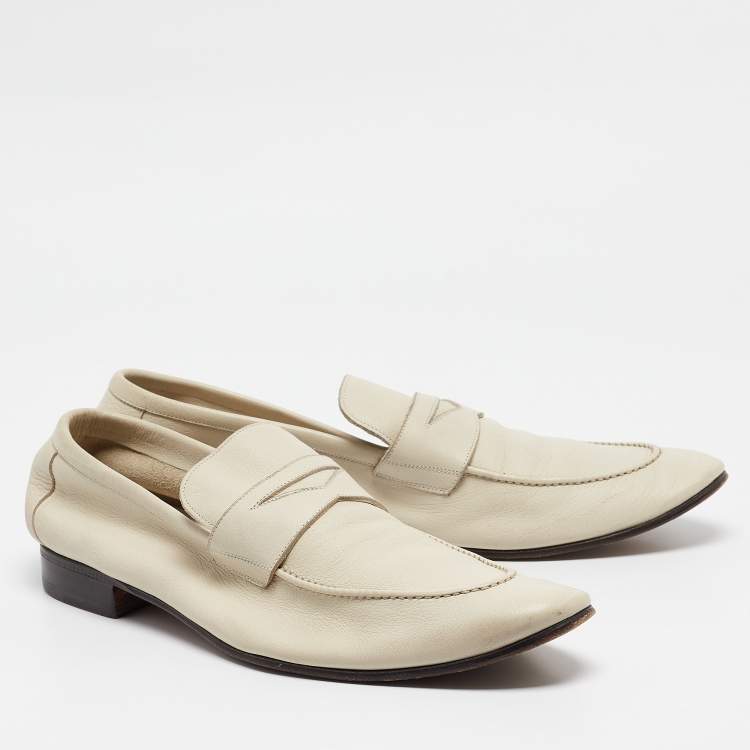 Pre Owned Saint Laurent Cream Leather  Slip On Loafers Size 45.5