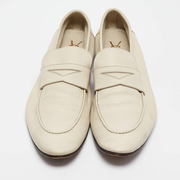 Pre Owned Saint Laurent Cream Leather  Slip On Loafers Size 45.5